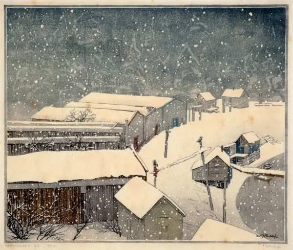 143944, Walter J. Phillips, Karluk Wees, B.C., Woodcut, 1929